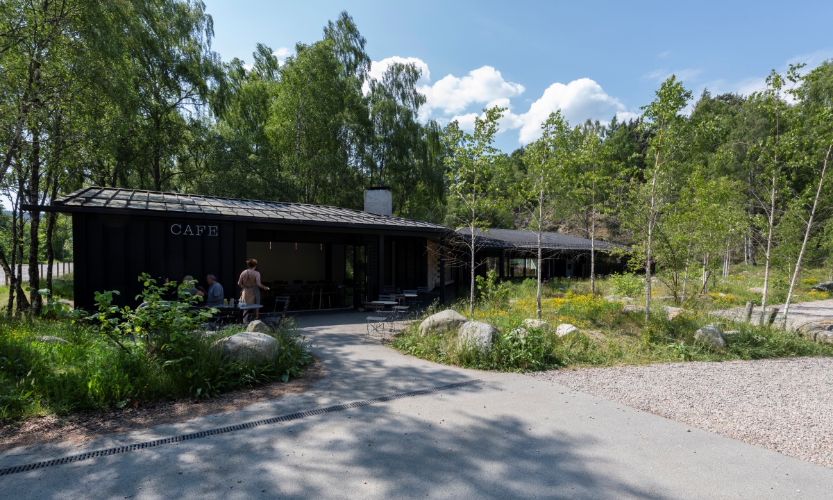 Cafe one-storey building surrounded by trees